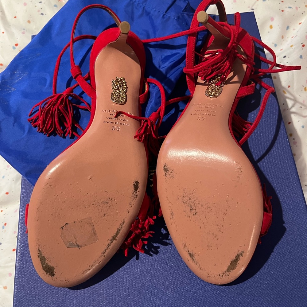 Aquazzura Red Suede Wild Thing Fringe sandals 39 - Picture 2 of 2